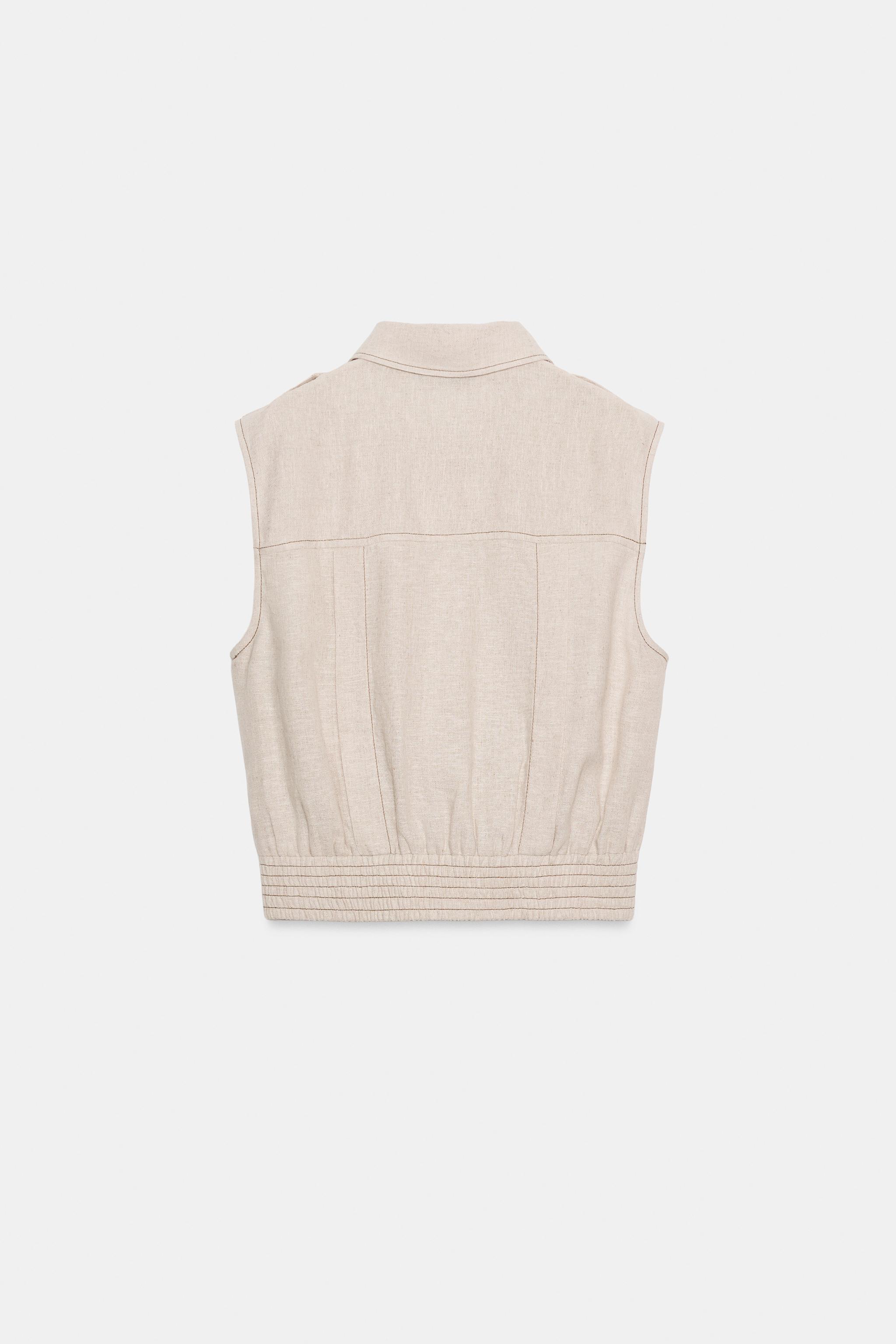LINEN TOP WITH TOPSTITCHING
